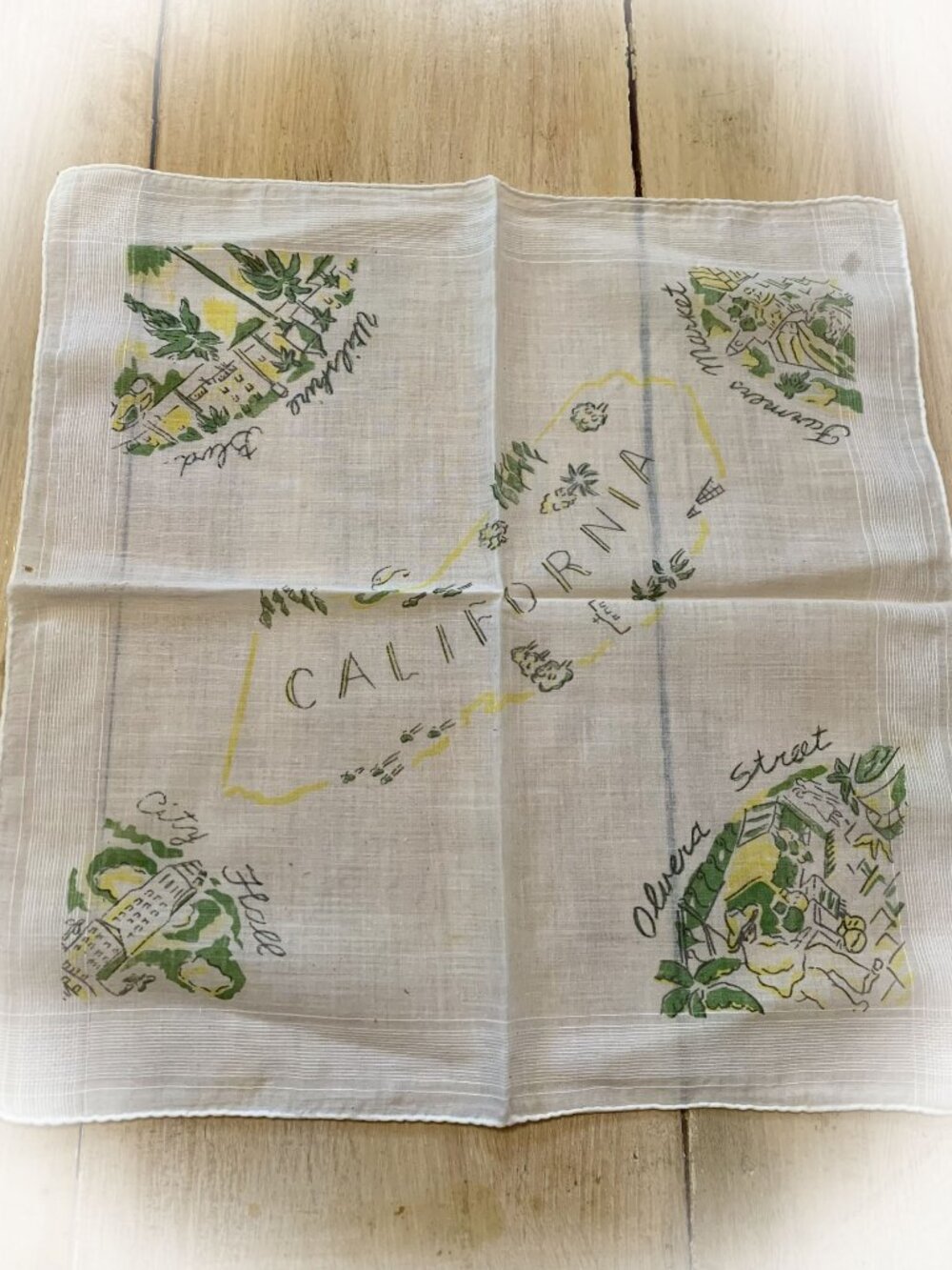 Vintage 1950s California Souvenir Map Handkerchief-Los Angeles Landmarks